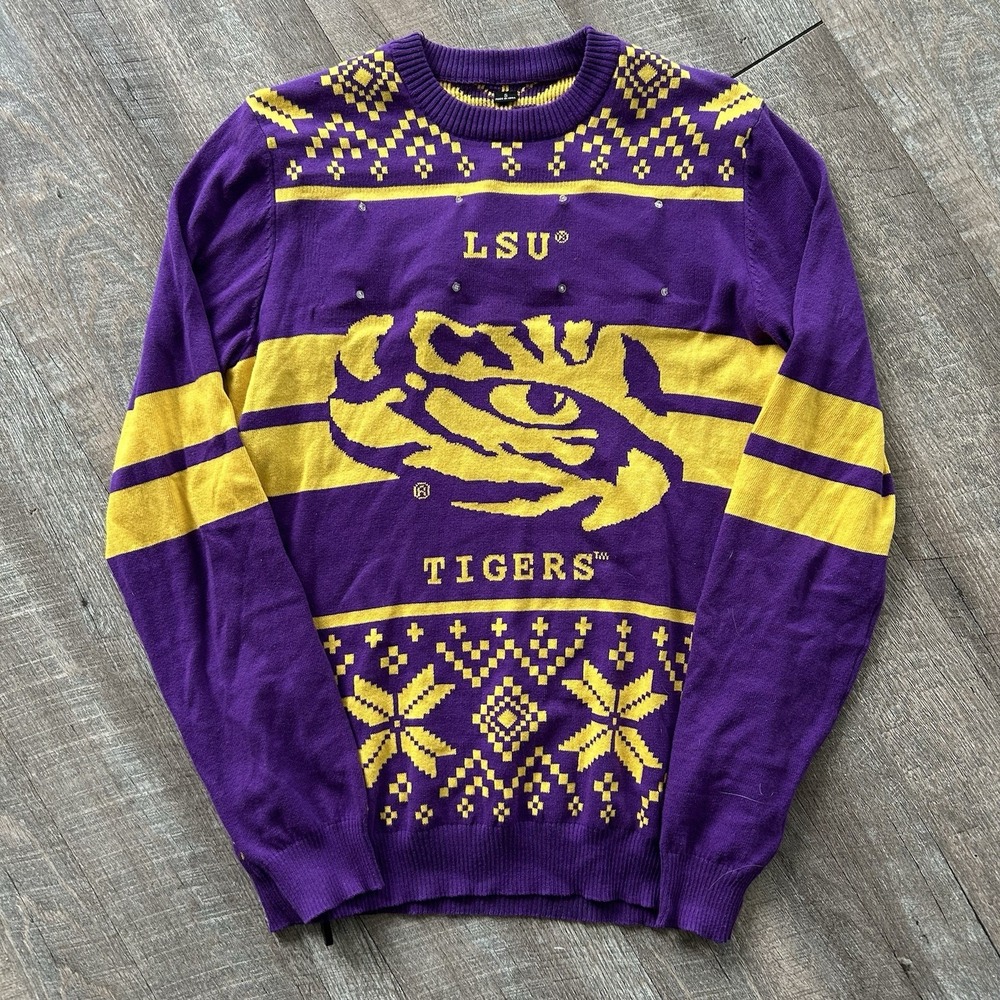 LSU Tigers Ugly Christmas Holiday Sweater  Unisex Size S College Light Up